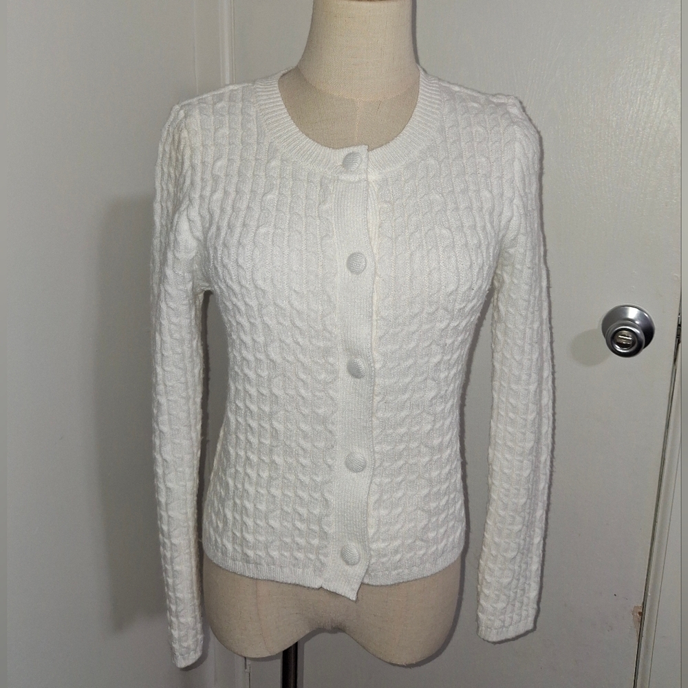 Women's Watermelon Sugar White Cable Knit Sweater